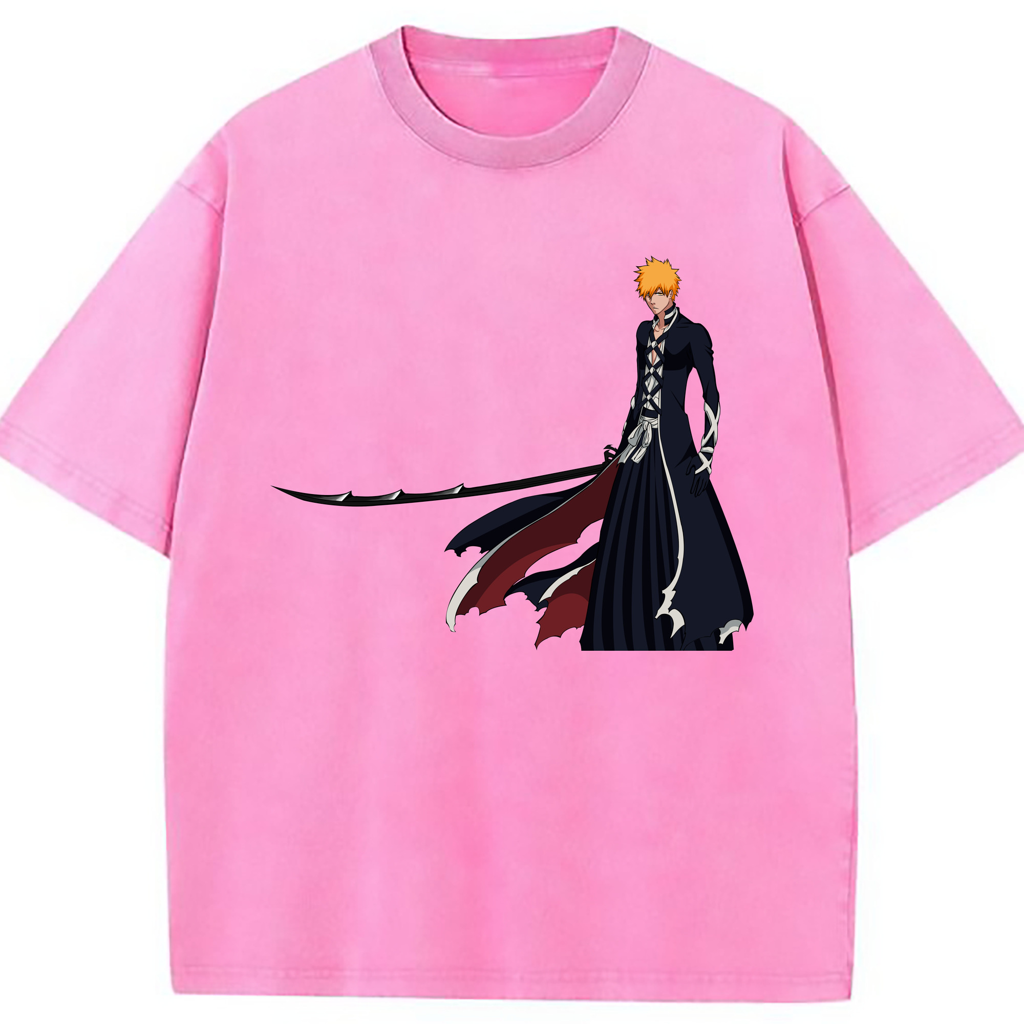 （画像用） ブリーチ 黒崎一護（くろさき いちご）BLEACH Kurosaki Ichigo 綿100% ヴィンテージ風 半袖Tシャツ（フロントプリント）